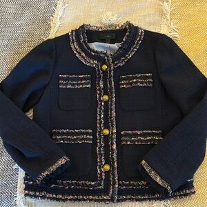 J. Crew Lady Jacket in Navy Tweed with Liberty Fabric Trim